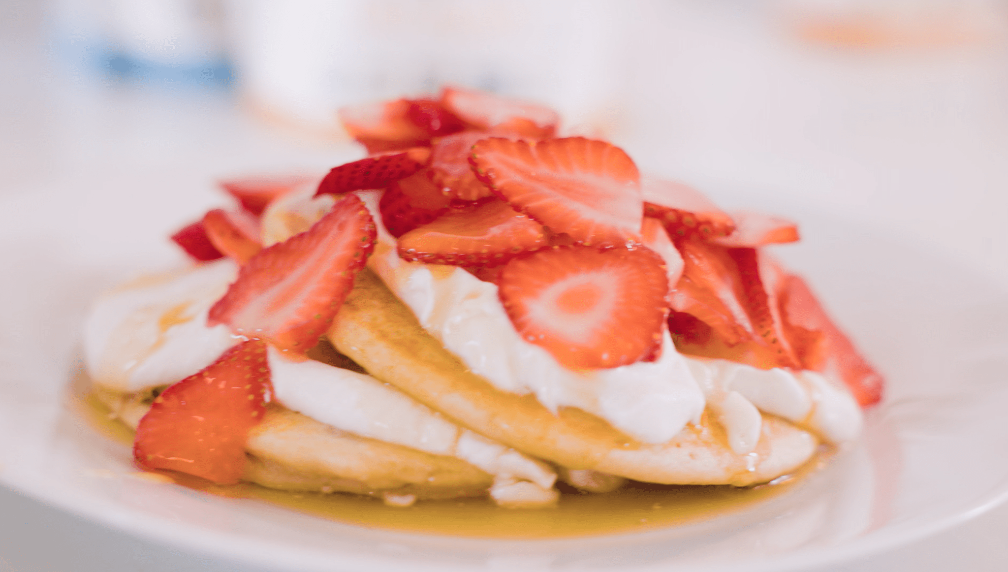 Fluffy Oat Flour Pancakes with Strawberries